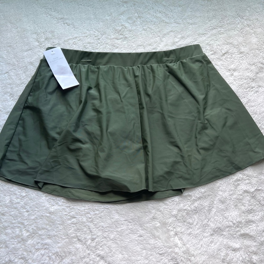 New Directions Curvy Womens Size 1X Oliveโ Green Ruffle Swim Skirt NDZZP1X0 NEW